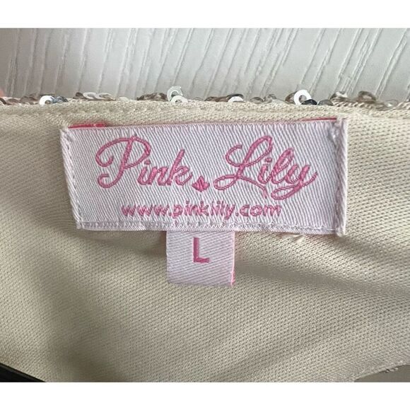 Pink Lily Beige Sequined Covered Shimmery Loose Fit Tank - Picture 3 of 5